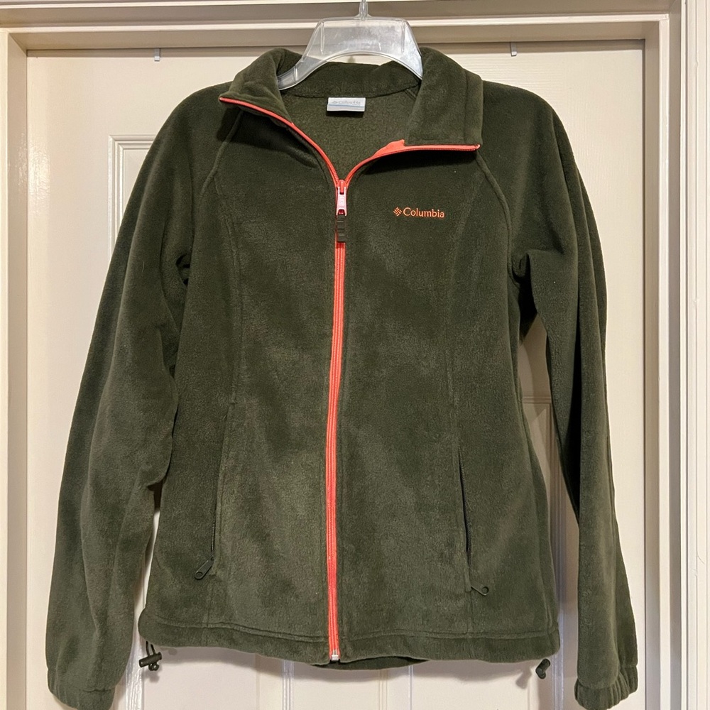 Columbia Green Fleece Jacket with Orange Accents Women’s Size Medium